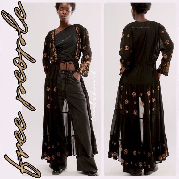 NWT ☯️ FP LA CIENEGA EMBROIDERED KIMONO IN BLACK ☯️ NWT - Picture 1 of 8